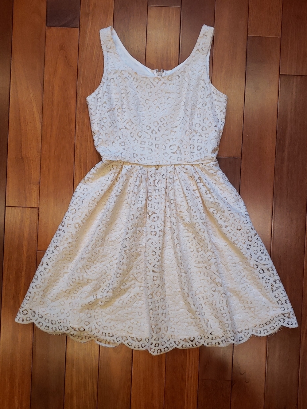 J. Crew brand Cream Sleeveless Lace Fit and Flare Dress. Women's size 0